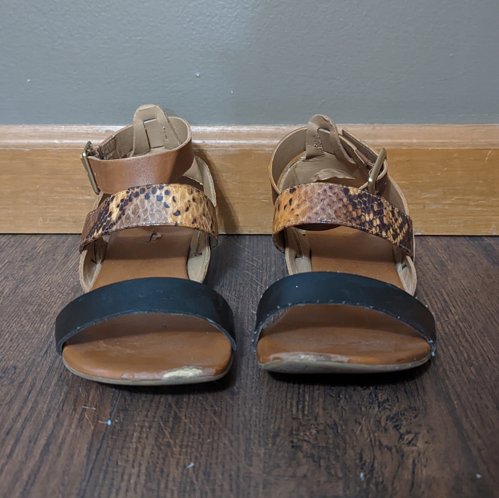 Franco Sarto Glissa Snakeskin Strap Leather Gladiator Sandals